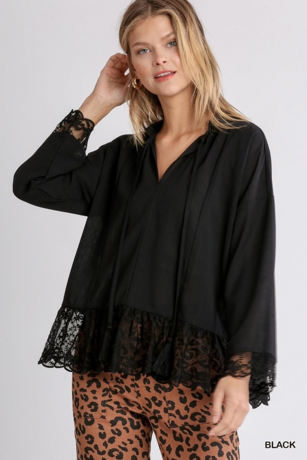 Umgee Black Lace Top K5161 - Simply Beautiful Jewelry Design & Clothing